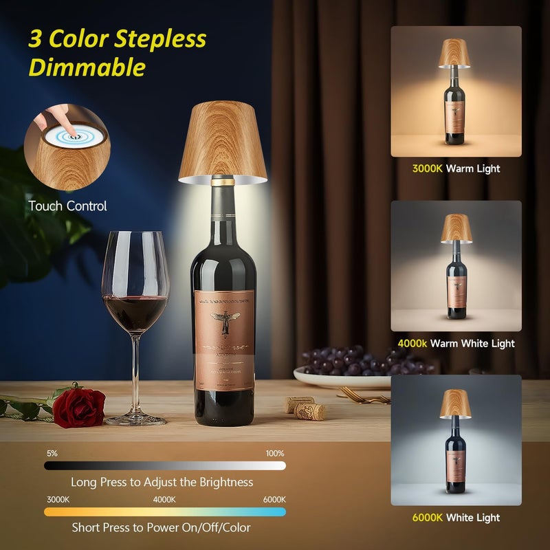 Hoide Store 2025 New Bottle Lamp - LED Bottle Lights for Liquor & Wine Bottles, Cordless Lampshade, Whiskey Bottle Top Light, Bottle Stopper Night Light Kit, Rechargeable 3-Tone Touch-Dimmable - Image 3